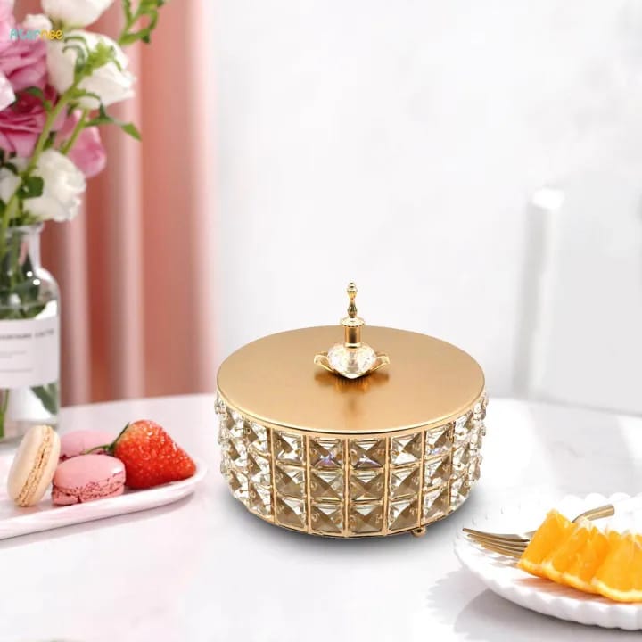 Decorative Golden Crystal Glass Candy Jar
