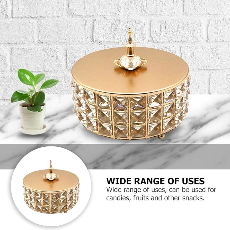 Decorative Golden Crystal Glass Candy Jar