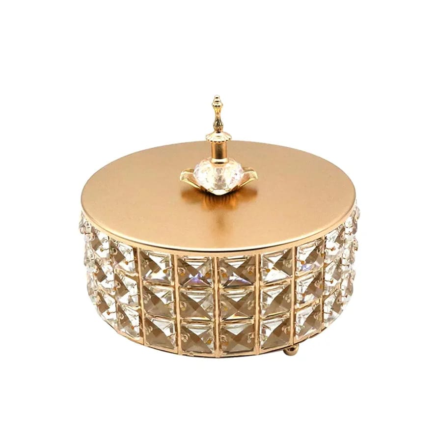 Decorative Golden Crystal Glass Candy Jar