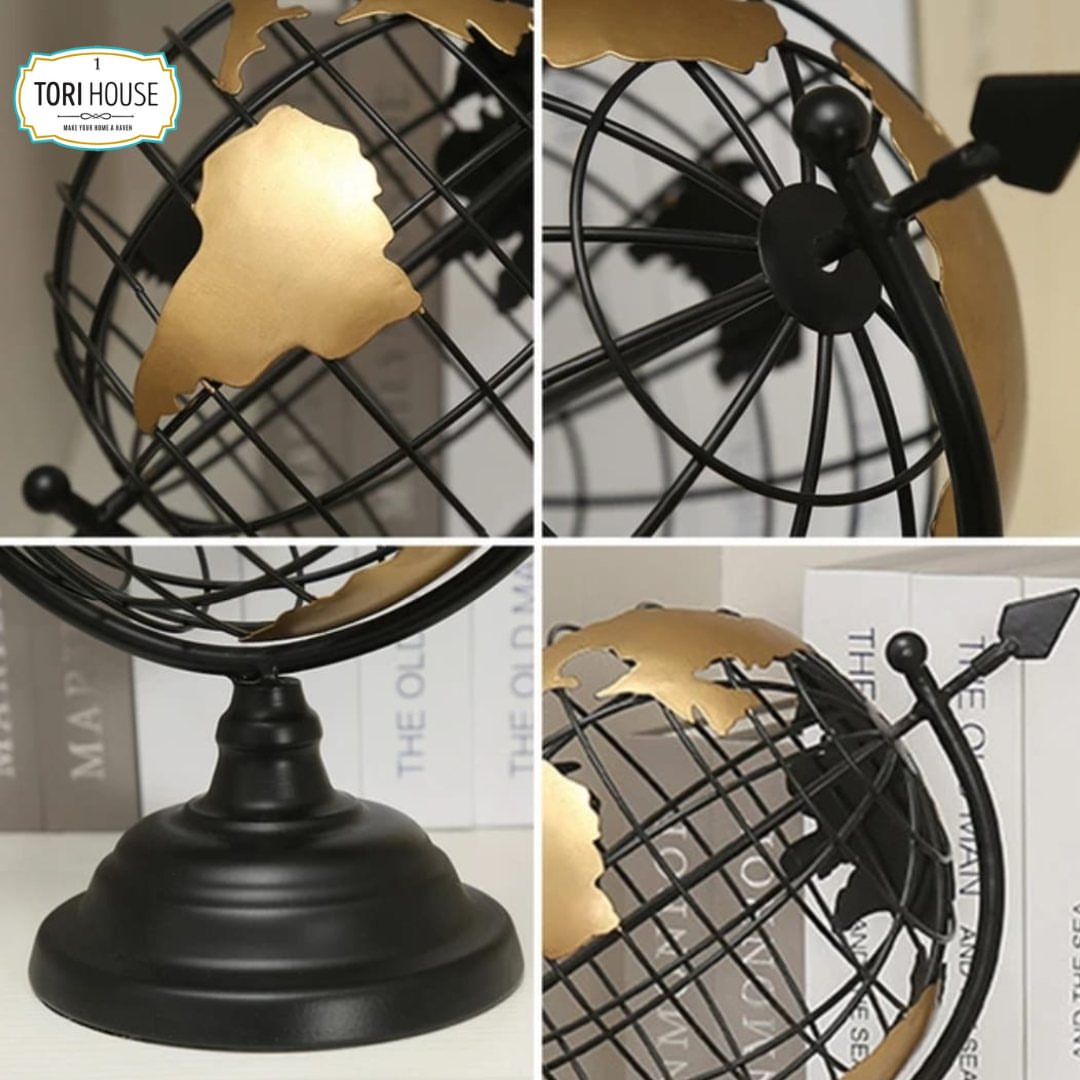 Revolving Arrow Metal World Globe Decor
