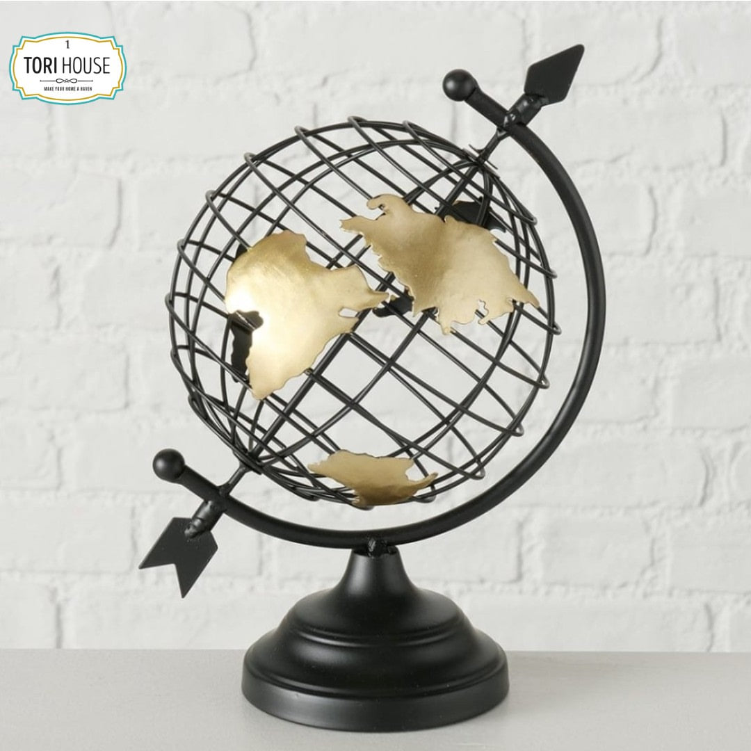 Revolving Arrow Metal World Globe Decor