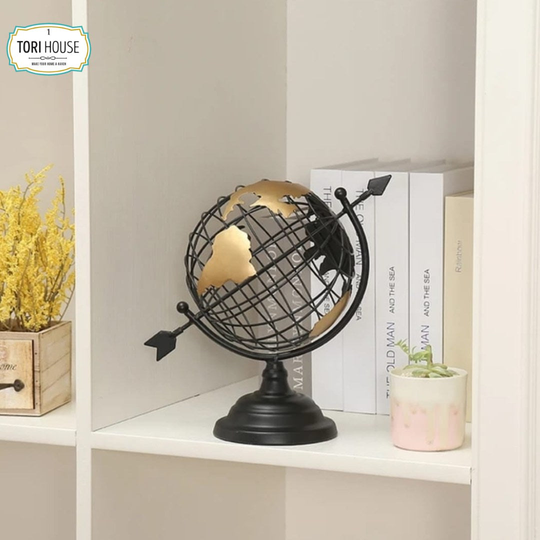 Revolving Arrow Metal World Globe Decor