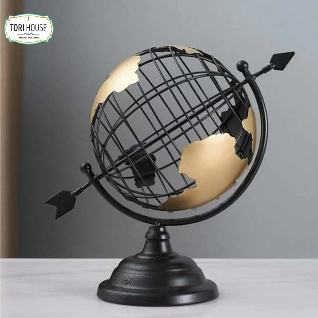 Revolving Arrow Metal World Globe Decor
