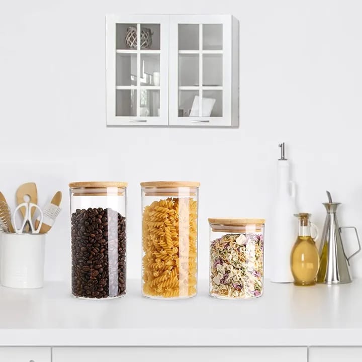 High Quality Food Storage Jar With Bamboo Lid Set of 3