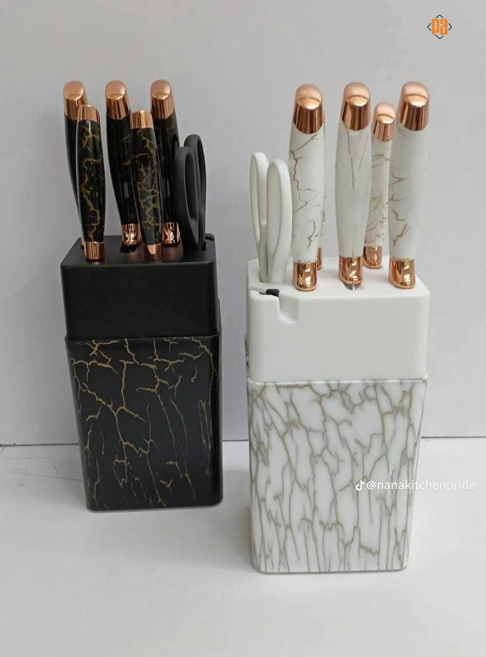 7-Piece Marbling Stainless Steel Knife Set with Knife Block
