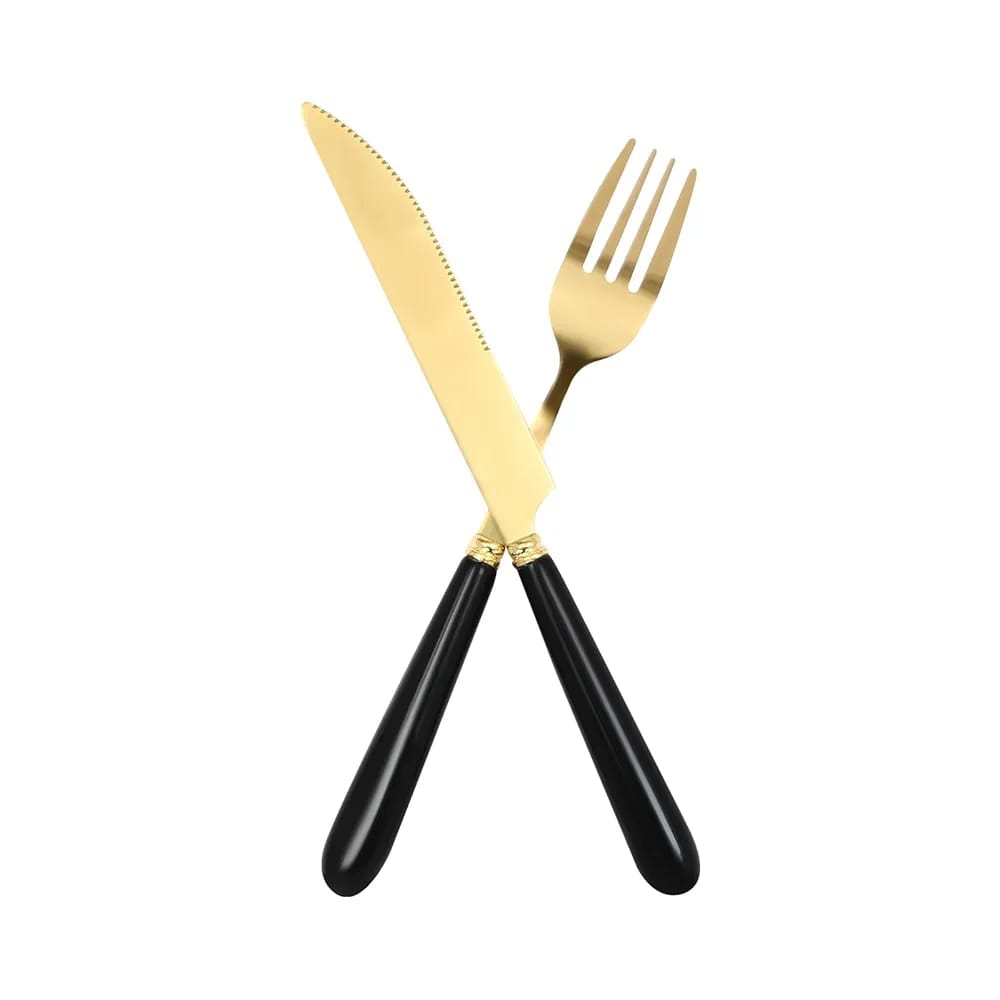 24Pcs Golden Stainless Steel Cutlery Set with Ceramic Handle & Stand