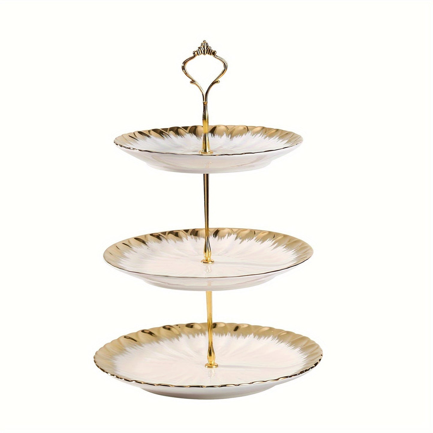 Royal Elegant Three Tier Cup Cake Stand With Golden Edges