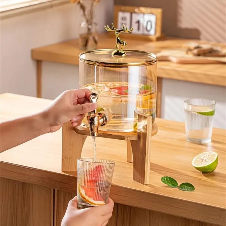 Glass Beverage Juice Dispenser Bucket With Deer Lid