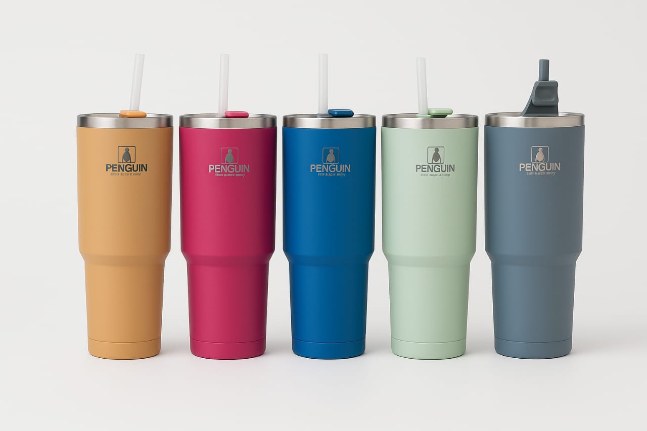 Penguin Insulated Stainless Steel Tumbler with Straw