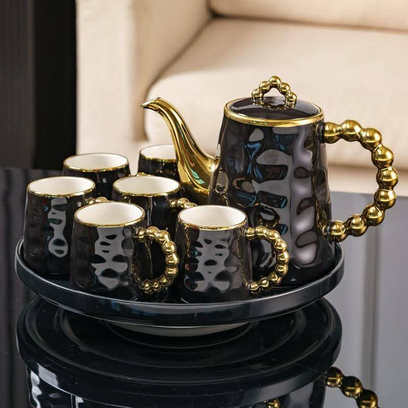 British Style Luxury Rotating Tea Set With Gradient Golden Pearl Handles