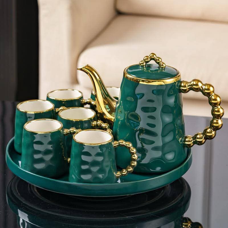 British Style Luxury Rotating Tea Set With Gradient Golden Pearl Handles
