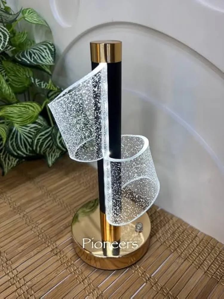 Modern Luxury Metal & Acrylic Column Tower-Shaped LED Table Lamp