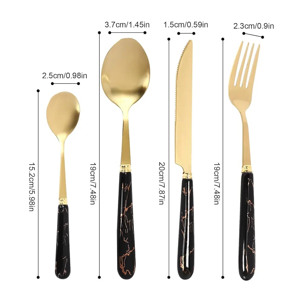 24Pcs Golden Stainless Steel Cutlery Set with Ceramic Handle & Stand