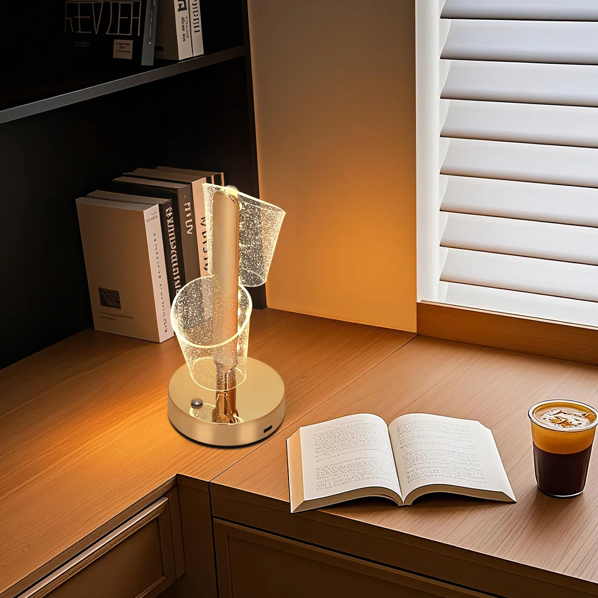 Modern Luxury Metal & Acrylic Column Tower-Shaped LED Table Lamp