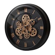 Modern Large Rustic Black Wall Clock with Moving Gears