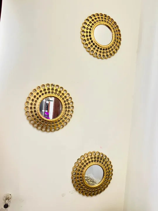 Premium Quality 3Pcs Gold Round Mirror for wall
