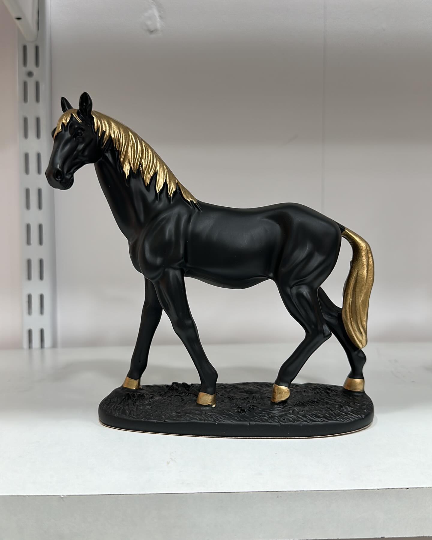 Black Horse Figurine with Gold Accents