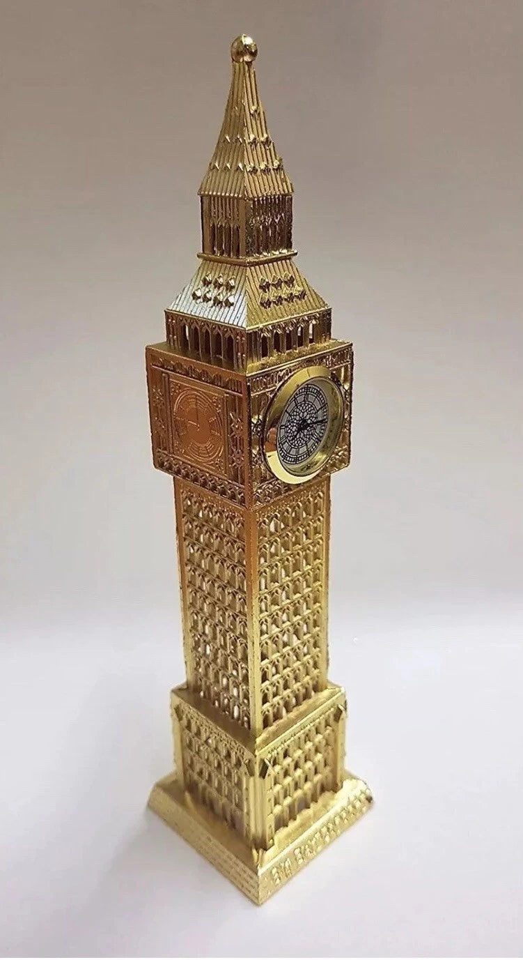 Gold Metallic London Big Ben Tower With Clock-12 inches