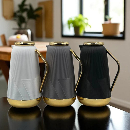 Elegant Insulated Thermos Flask modern Design with Golden Handle