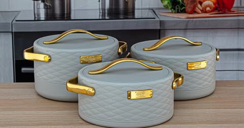 Luxury Design 3pcs Food Warmer With Golden Handles