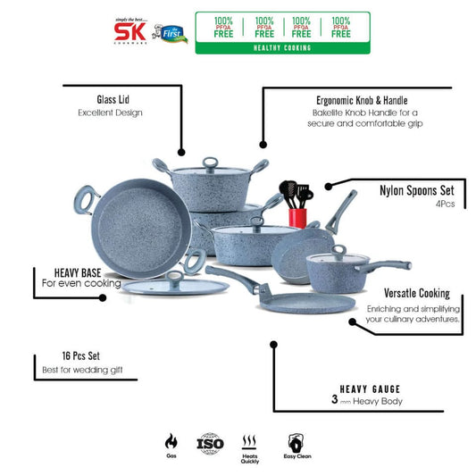 16 Pieces Marble Coated Signature Cookware Set