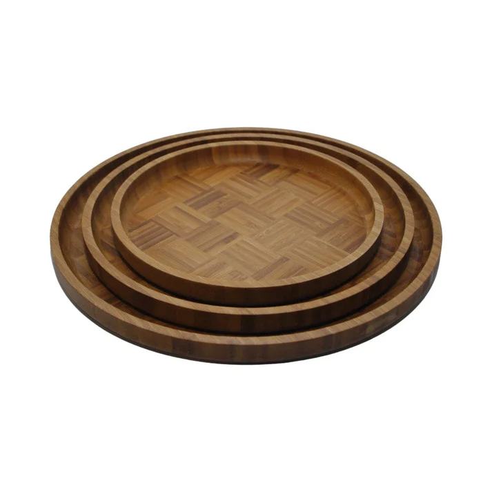 Premium 3-Piece Round Wooden Tray Set
