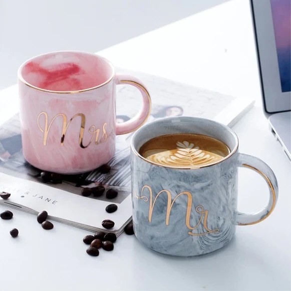 Mr. & Mrs. Printed Ceramic Couple Mug Set