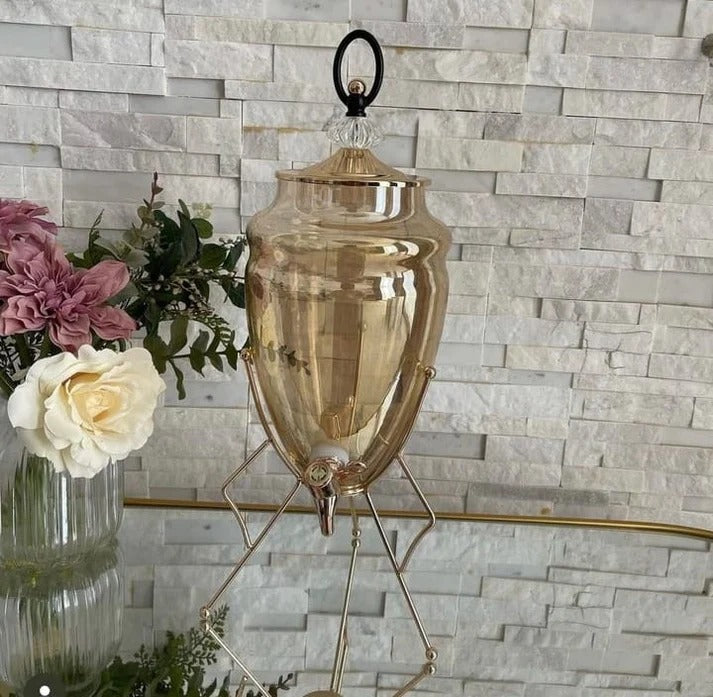 Elegant Design Household Juice Dispenser With Golden Stand