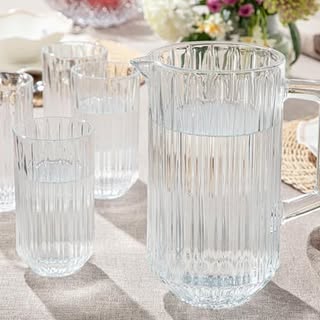 Elegant Stripes 7-Piece Transparent Glass Jug and Glass Set