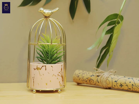 Green And White Toned Succulent Artificial Plant With Sparrow Pot