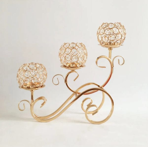 3 Tiers Crystal Candle Holder With Golden Stand