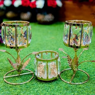 New Style Gold Crystal 3Pcs Candle Holder
