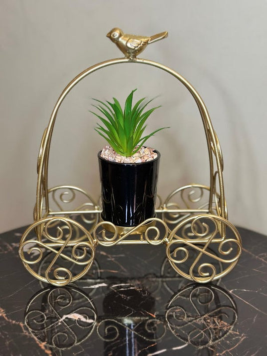 Decorative Golden Frame Planter With Sparrow
