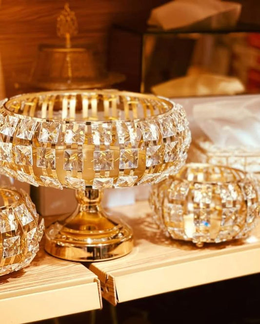 Decorative Golden Crystal Snack Candy Serving Bowl