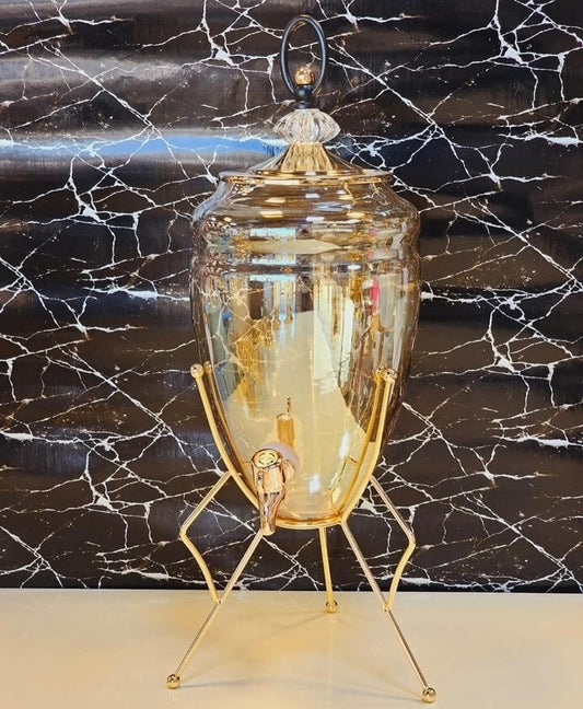Elegant Design Household Juice Dispenser With Golden Stand