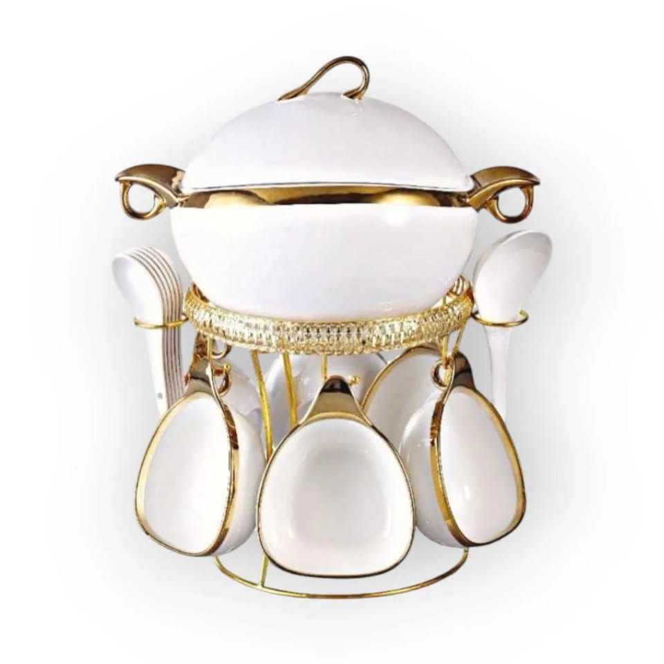 Royal Ceramic Soup Set with Beautiful Gold Stand