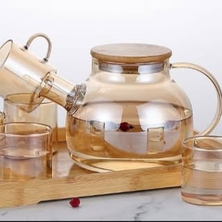 Authentic Japanese Style Kettle and Cup Set with Bamboo Tray
