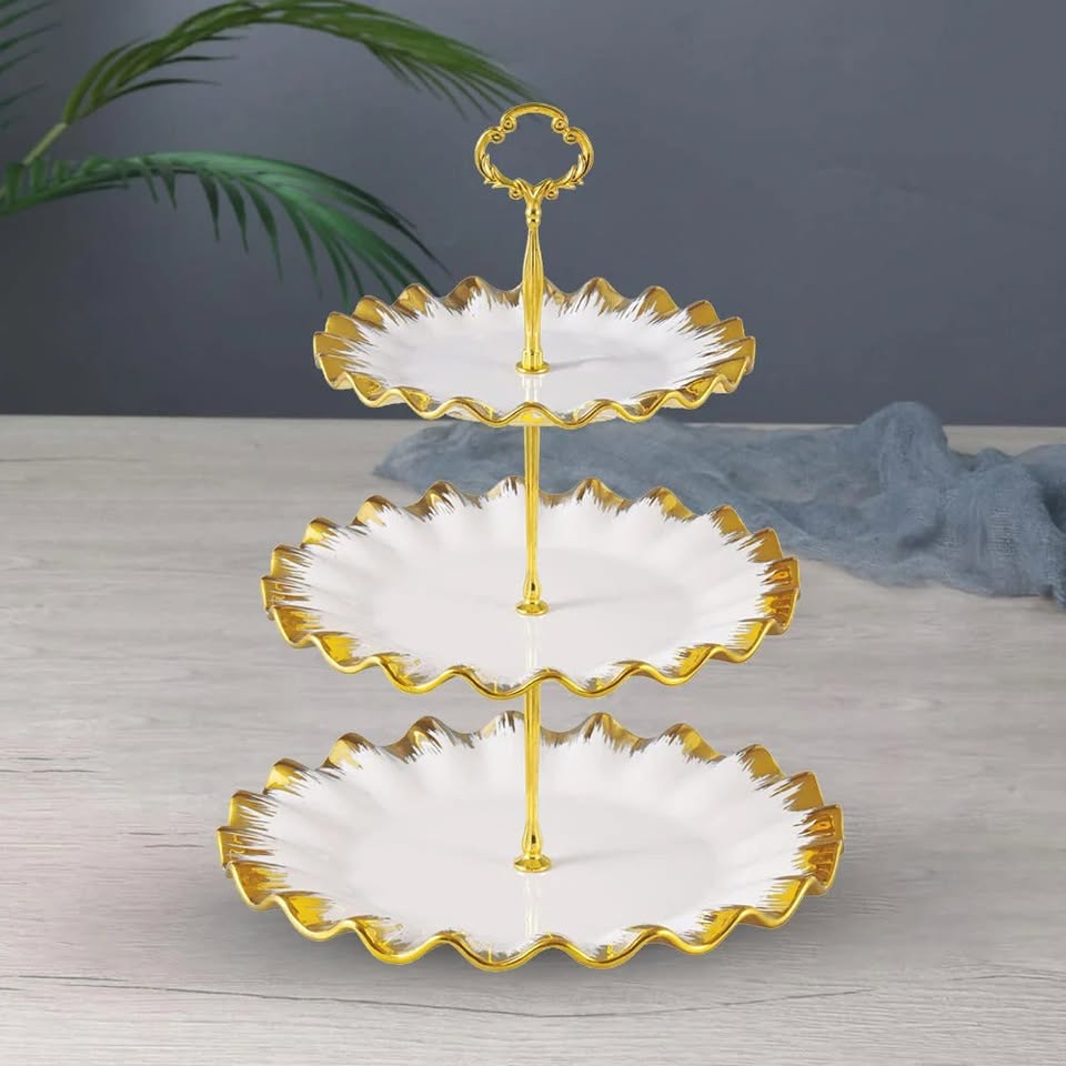 Elegant Design 3-Tier Cake Stand With Metal Stand