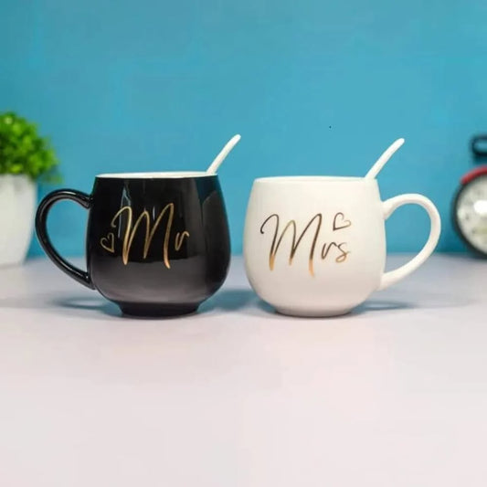 Mr And Mrs Mugs Ceramic Coffee Mug Set for Couples - Black And Red