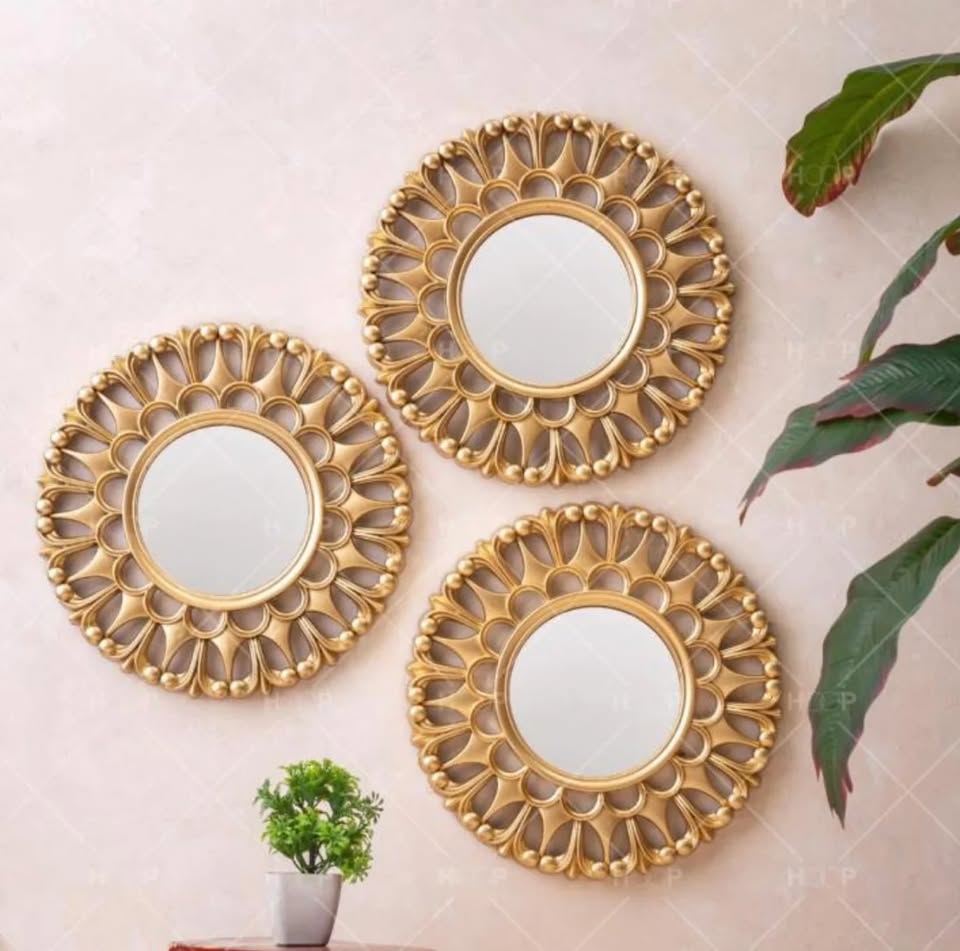 Vintage Gold Round Floral Wall Hanging Mirror