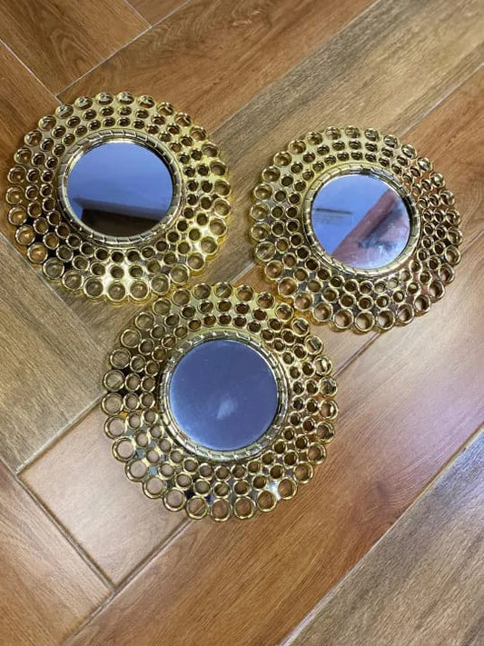 Premium Quality 3Pcs Gold Round Mirror for wall