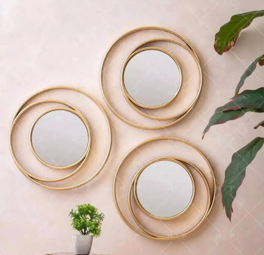 Gold Decorative Circle Shape Wall Mirror (Set of 3)