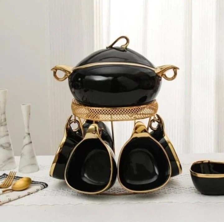 Royal Ceramic Soup Set with Beautiful Gold Stand