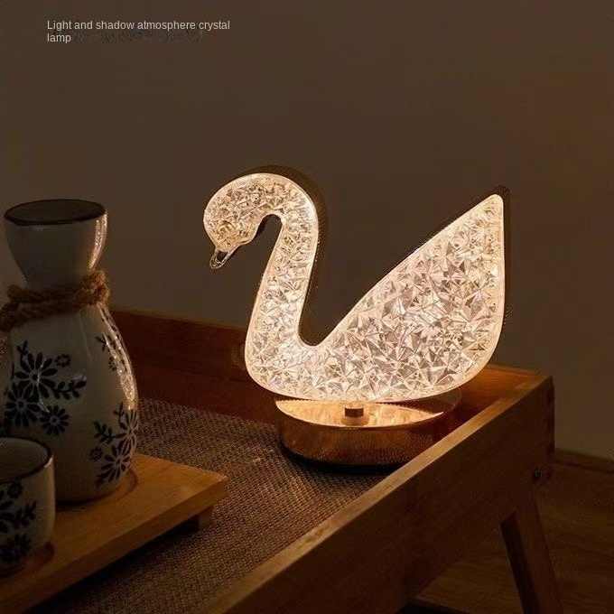 Swan Shaped Diamond Crystal Rechargeable Table Lamp