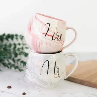 Adorable Mr. and Mrs. Marble Coffee Mug Set