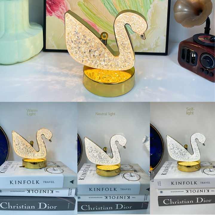 Swan Shaped Diamond Crystal Rechargeable Table Lamp