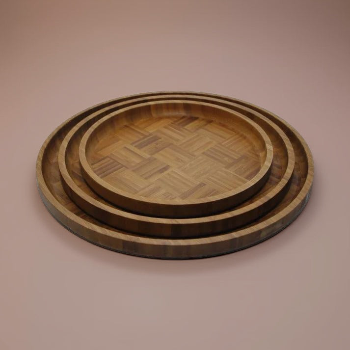 Premium 3-Piece Round Wooden Tray Set