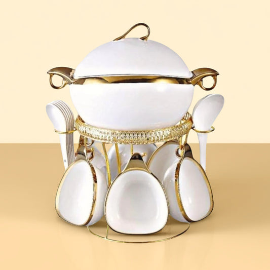 Royal Ceramic Soup Set with Beautiful Gold Stand