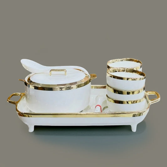 Ceramic Soup Set with Luxury Tray for Fine Dining