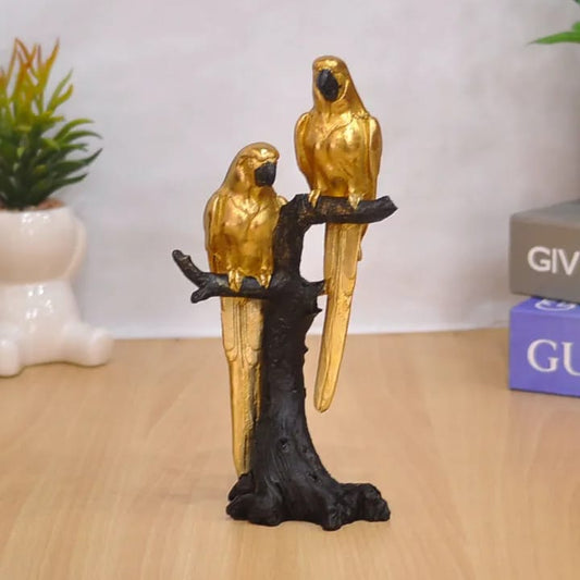 Elegant Golden Parrot On Tree Handmade Figurine